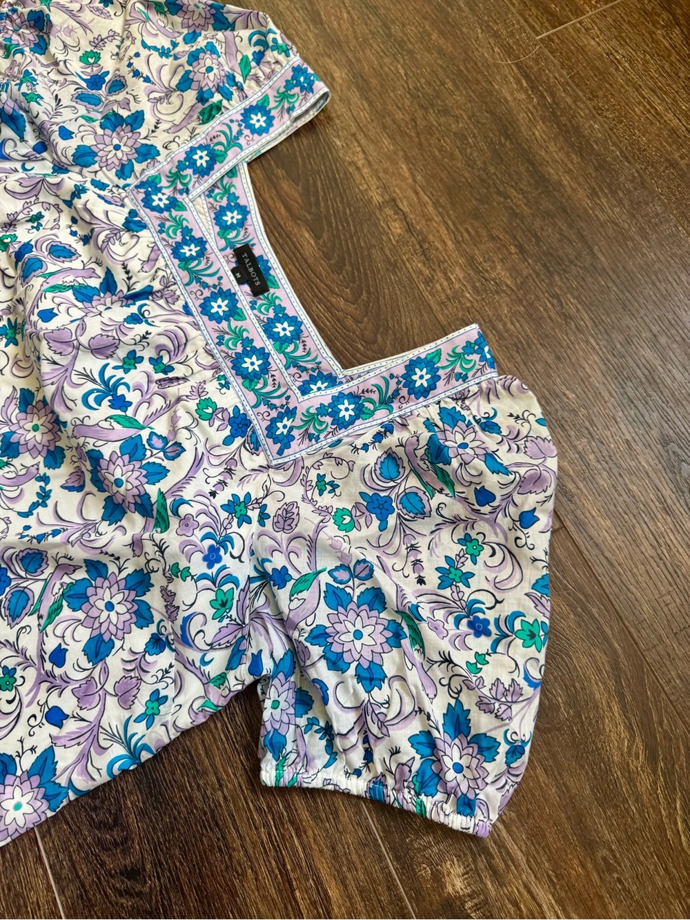 Talbots Square Neck Blouse Lavender/White Womens Sz M Songbird Floral Novelty - Picture 4 of 7